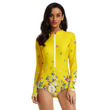 Women Yellow Swimsuit Long Sleeve Bathing Suit Beachwear