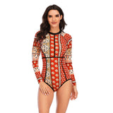 Women's Long Sleeve Swimsuit Retro Printed One Piece Bathing Suit