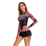 Womens Rash Guard Long Sleeve Retro Printed Swimsuit