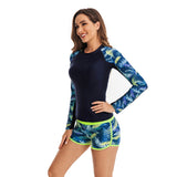 Two Piece Long Sleeve Rash Guard Printed Surfing Swimsuit