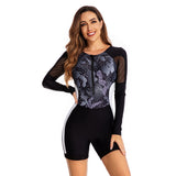 Long Sleeve One Piece Zip Printed Swimsuit