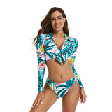 Womens Rash Guard Swimsuit Long Sleeve Bathing Suit Two Piece Crop Tops