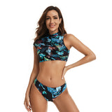 Womens Sleeveless Swimsuit Two Piece Crop Tops Rash Guard