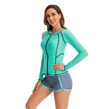 Zipper Long Sleeve Swimsuits for Women Blue Color