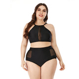 SiySiy Women's Plus Size Two Piece Swimsuit Women's Mesh Pure Black Sexy Swimsuit