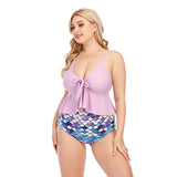 SiySiy Women's Plus Size Low Cut Top Two Piece Swimsuit Fish Scale Pattern Bathing suit