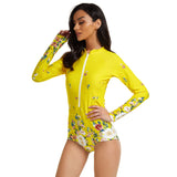 Women Yellow Swimsuit Long Sleeve Bathing Suit Beachwear