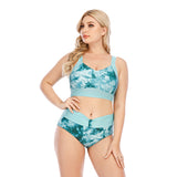 SiySiy Women's Plus Size Two Piece Wide Strap Swimsuit Leaf Pattern Bottoms Swimsuit