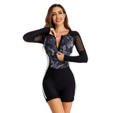 Long Sleeve One Piece Zip Printed Swimsuit