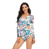 Women's One Piece Long Sleeve Rash Guard Swimsuits