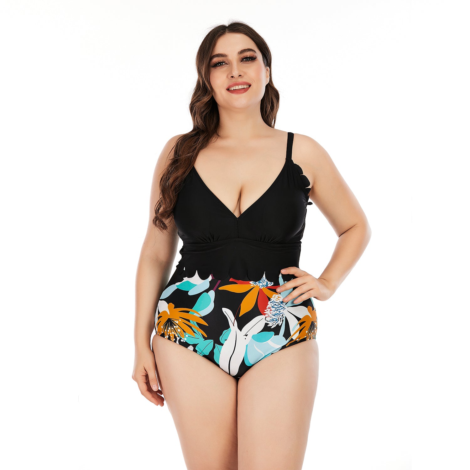 SiySiy Women's Plus Size Swimsuit with Shorts Wavy Two Piece Swimsuit Floral Print Swimwear