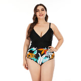 SiySiy Women's Plus Size Swimsuit with Shorts Wavy Two Piece Swimsuit Floral Print Swimwear