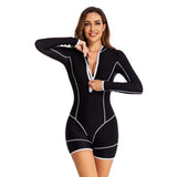 One Piece Long Sleeve Boyshorts Rash Guard Zipper Swimsuit