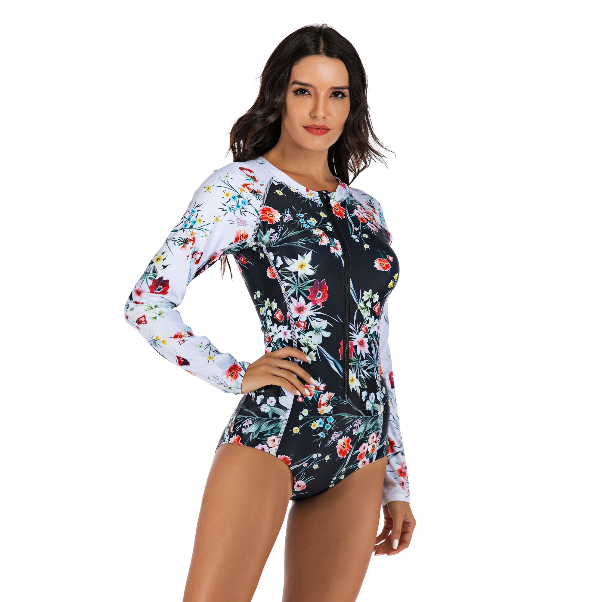 women long sleeve floral bathing suit - siysiy