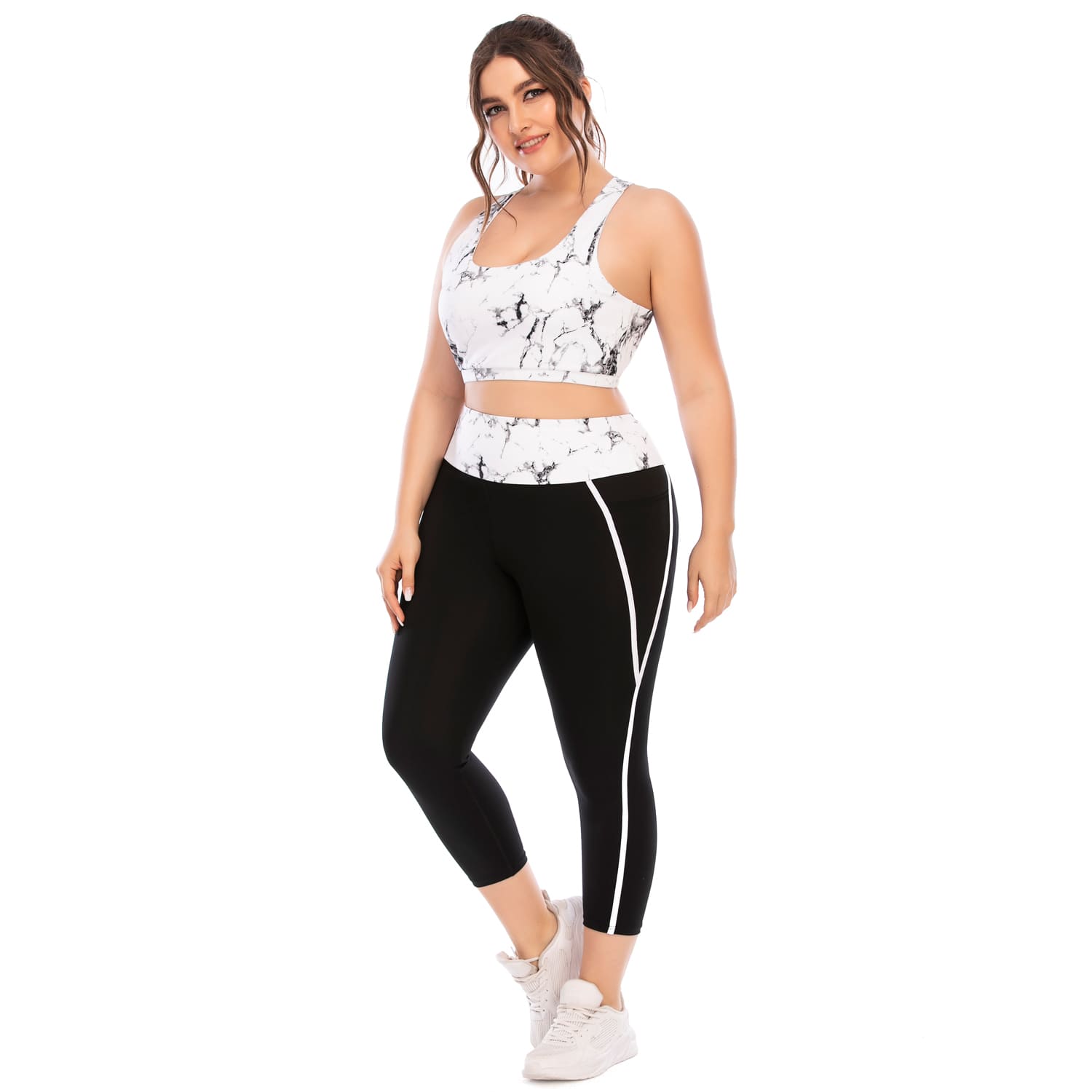 Plus Size Yoga Clothes for Women High Waist White Tracksuit