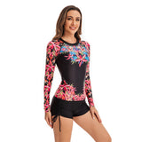 Womens Rash Guard Long Sleeve Retro Printed Swimsuit