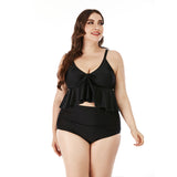 SiySiy Women's Plus Size Two Piece Swimsuit Women's Ruffle Plain Black Swimsuit