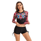 Womens Rash Guard Long Sleeve Retro Printed Swimsuit