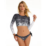 Women Long Sleeve Swimsuit Criss Cross Crop Top Swimwear