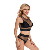 Women Mesh Sexy Bikini Sets High Waisted Black Color Swimwear