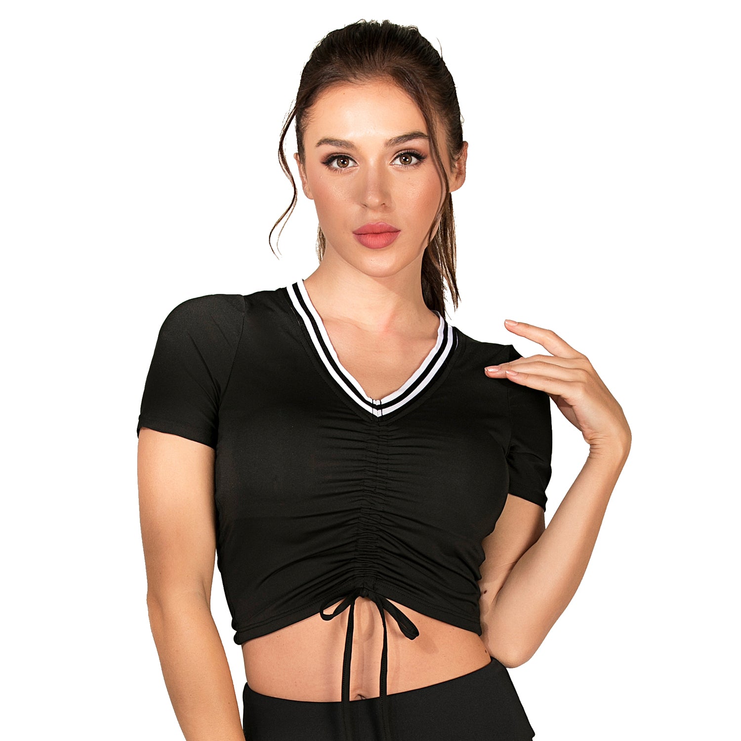 Black Yoga Workout Top Bra with Sleeves for Women