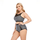 SiySiy Women's Plus Size Two Piece Black Gauze Swimsuit Triangle Bottom Mesh Pattern Swimsuit
