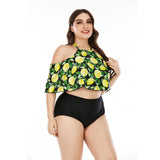 SiySiy Women's Plus Size Tankini Swimsuit with Triangle Bottom Off Shoulder Two Piece Swimsuit Fruit Print Swimsuit
