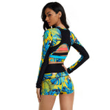 Crop Top Long Sleeve Swimsuit with High Waist Boyshorts