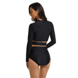 Women Long Sleeve Bathing suits Crop Criss Cross Black Rash Guard