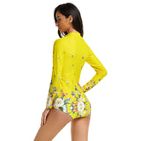 Women Yellow Swimsuit Long Sleeve Bathing Suit Beachwear