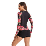 Womens Rash Guard Long Sleeve Retro Printed Swimsuit