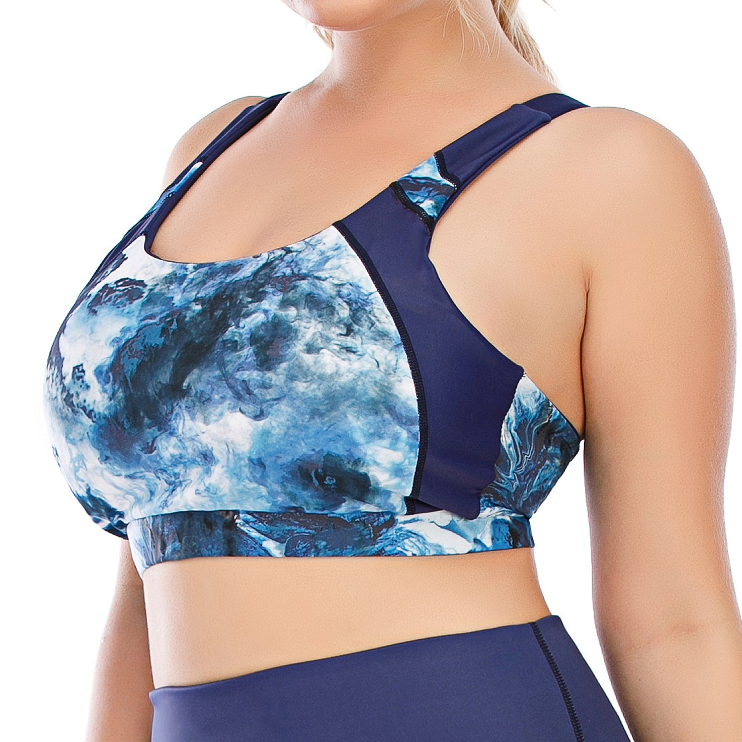 Blue Printed Workout Tops Bra High Impact for Women