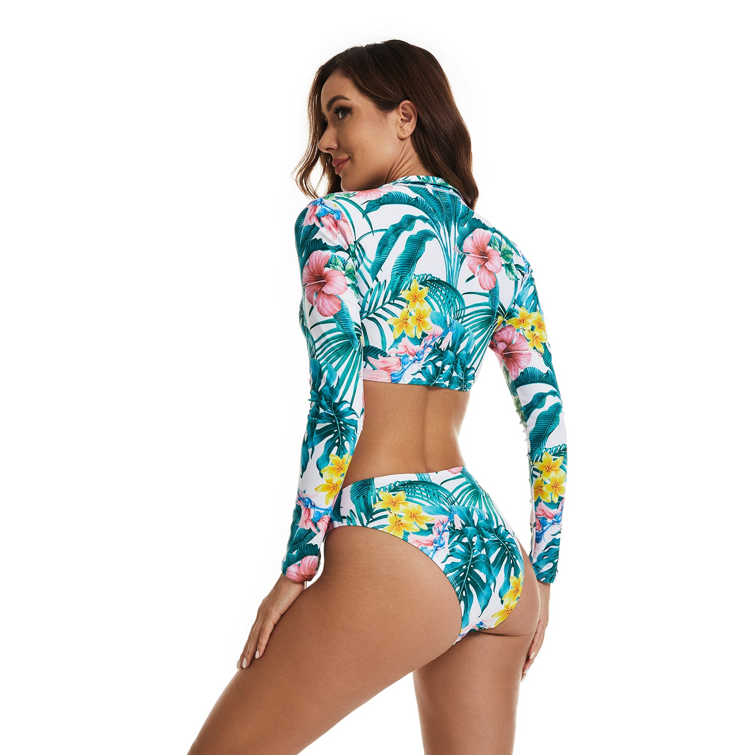 Womens Rash Guard Swimsuit Long Sleeve Bathing Suit Two Piece Crop Tops - S