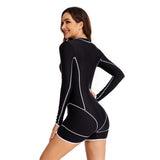 One Piece Long Sleeve Boyshorts Rash Guard Zipper Swimsuit