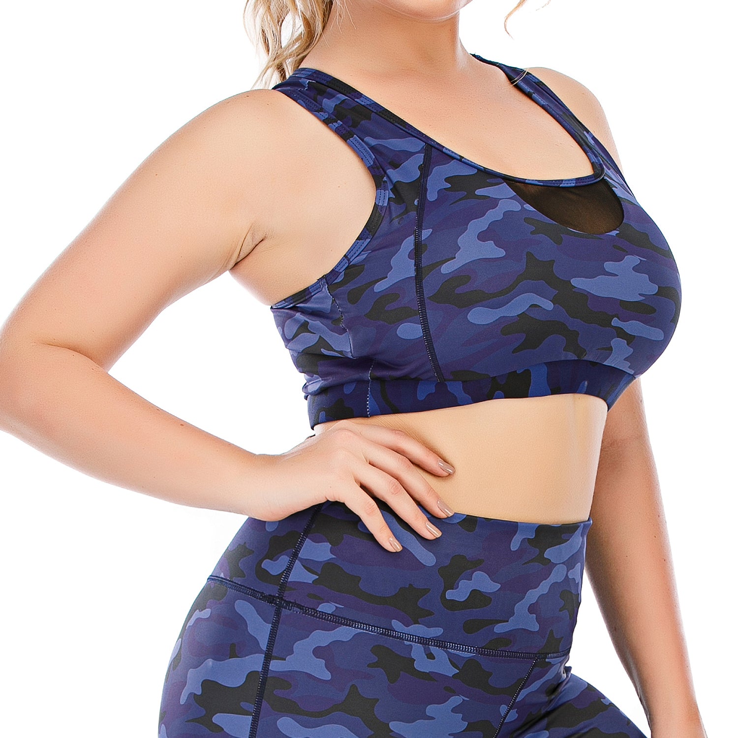 Blue Printed Gym Tank Yoga Tops for Women