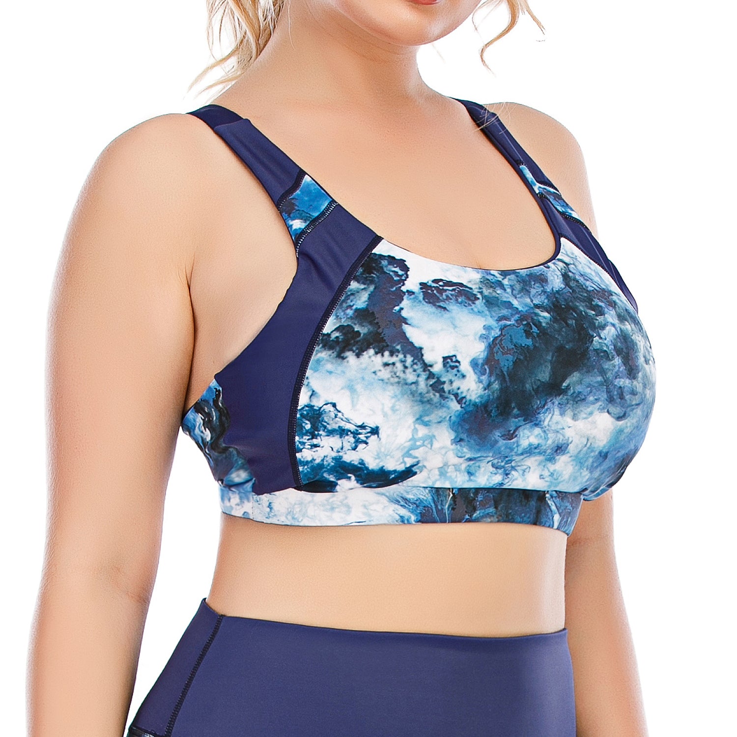 Blue Printed Workout Tops Bra High Impact for Women