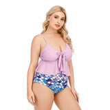 SiySiy Women's Plus Size Low Cut Top Two Piece Swimsuit Fish Scale Pattern Bathing suit