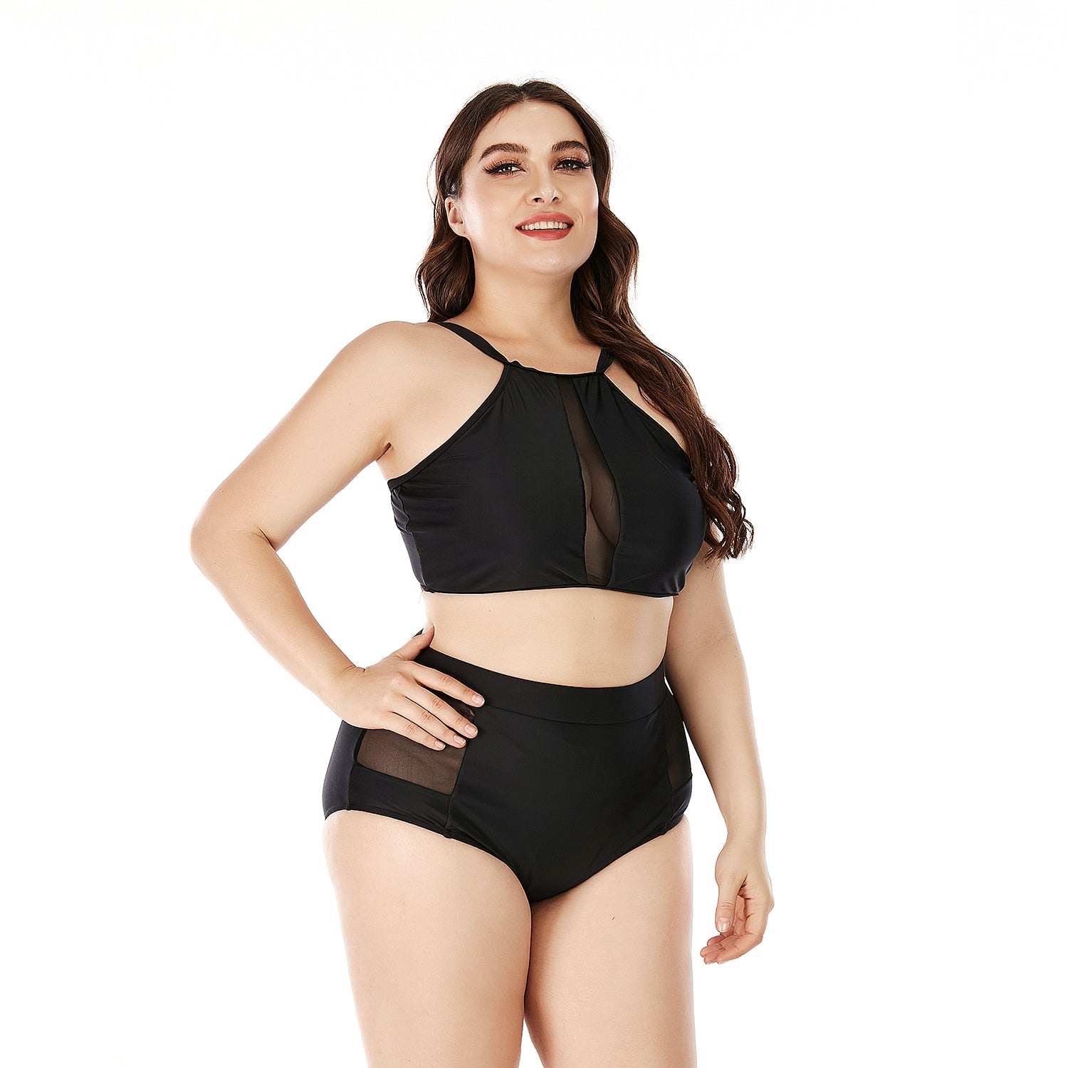 SiySiy Women's Plus Size Two Piece Swimsuit Women's Mesh Pure Black Sexy Swimsuit