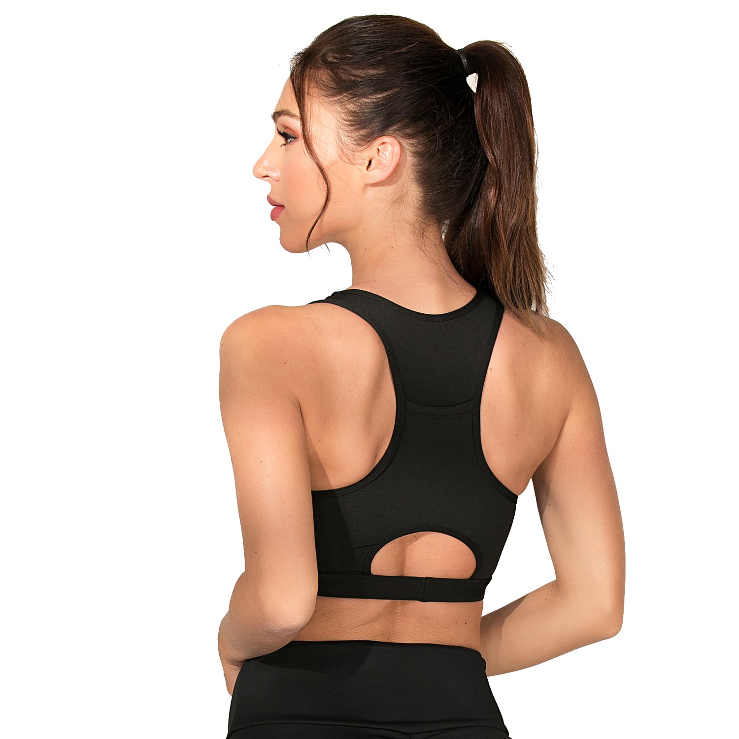 Black Yoga Tops with Bra for Women